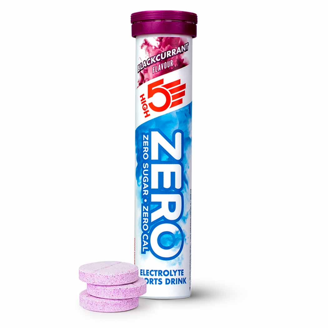 High5 ZERO Electrolyte Drink tube with 20 servings, citrus flavor, showing the colorful packaging and product branding.