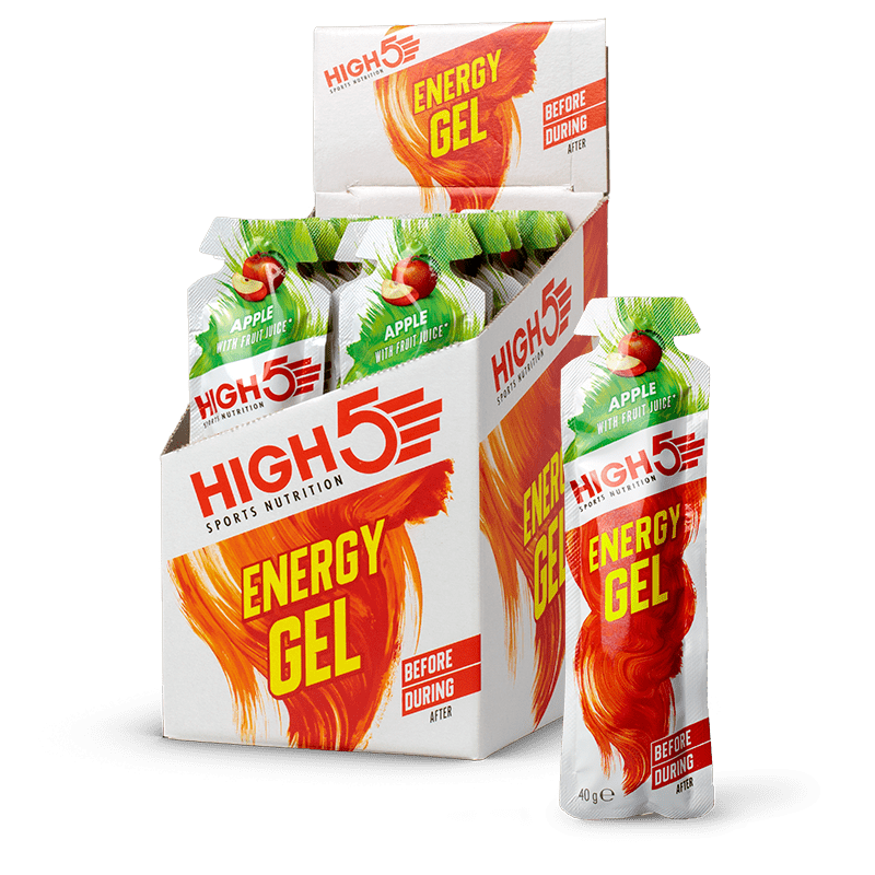 High5 Energy Gel in a squeeze packet, designed for quick carbohydrate energy boost during sports or exercise.