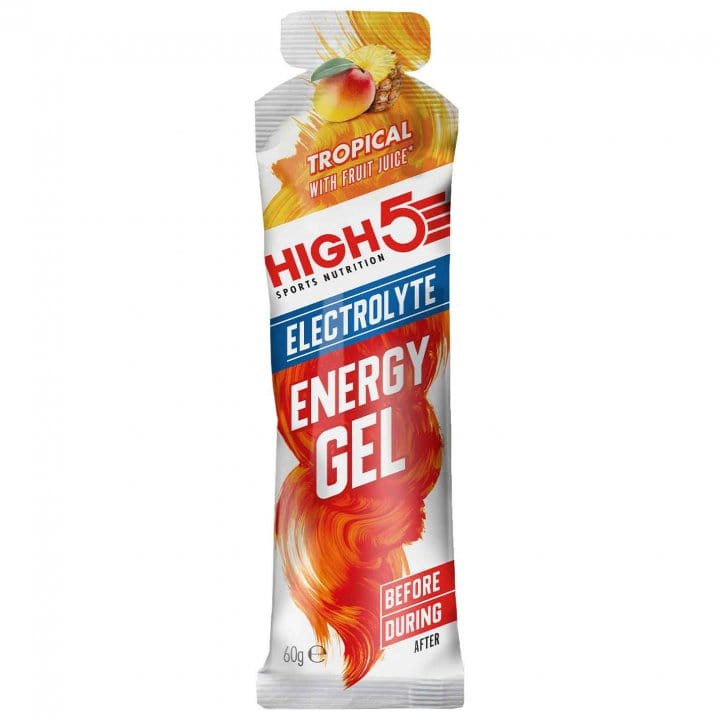 High5 Energy Gel with electrolytes in a portable packet, ideal for quick energy and hydration during exercise.