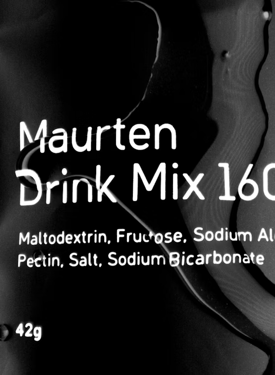 Maurten Drink Mix 160 in a resealable pouch, showing the nutritional label and vibrant packaging for sports hydration.