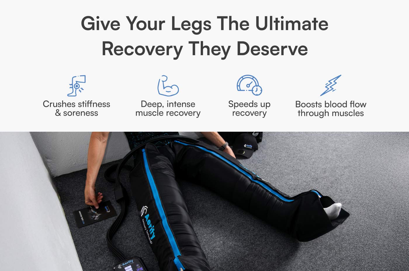 Aerify Charge Compression Boots wireless portable recovery with 8 chambers and 240mmHg max pressure