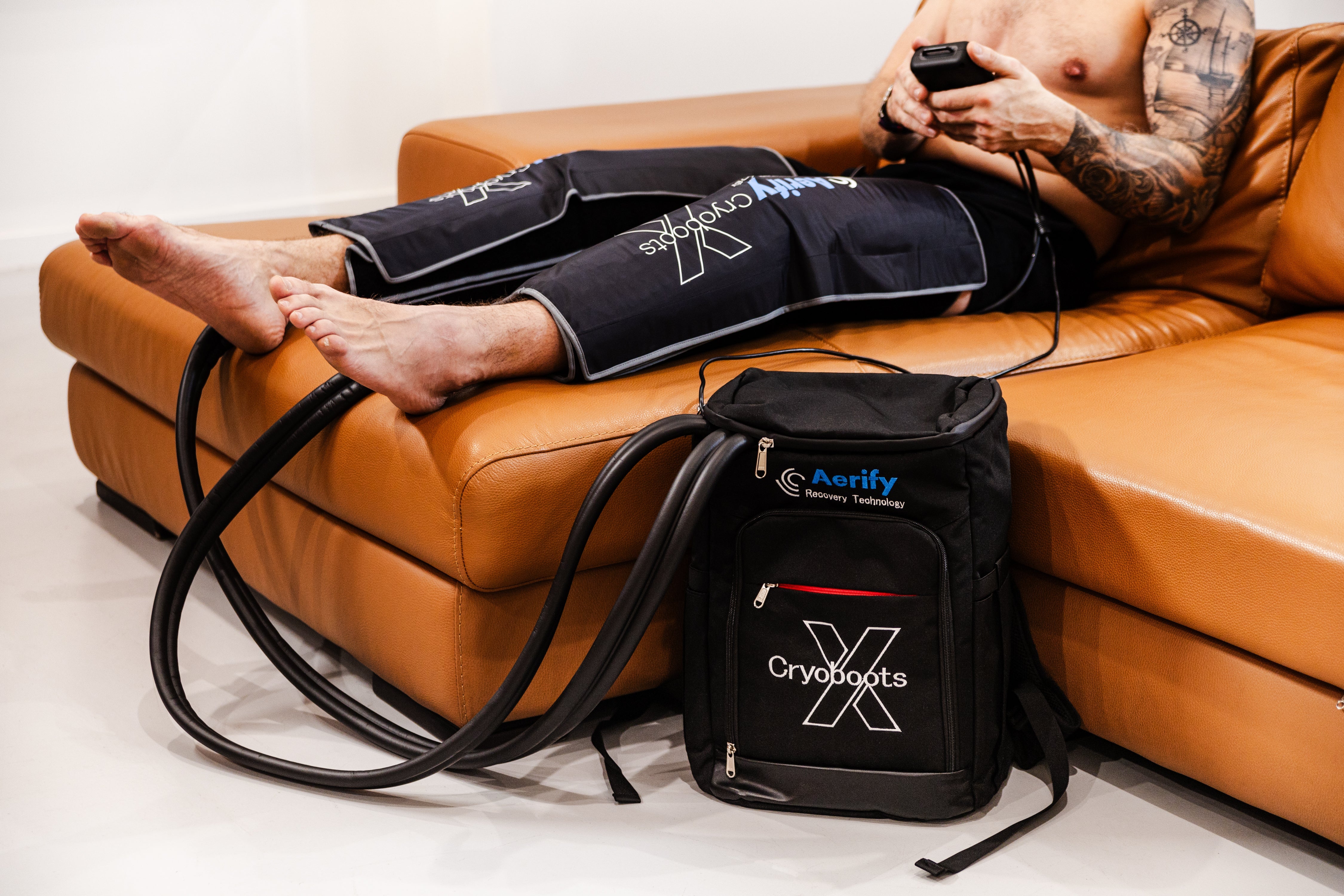 Aerify Cryoboots X advanced cryotherapy compression boots with insulated bag and attachments