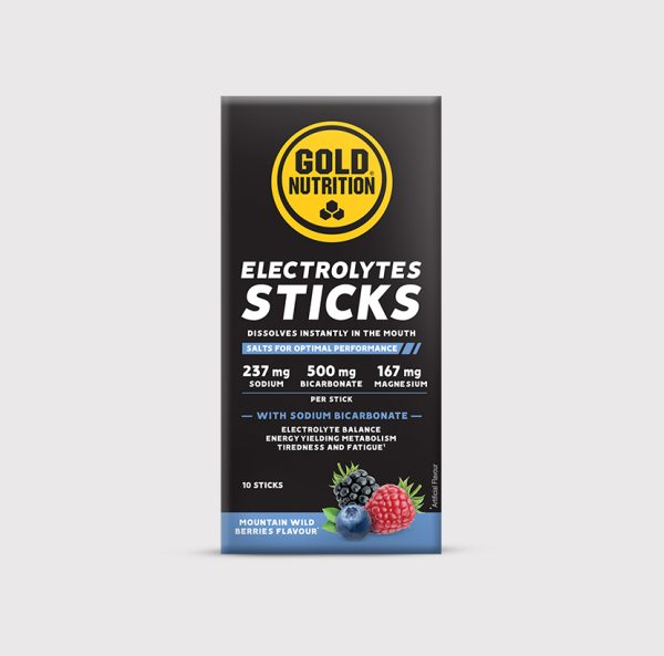GoldNutrition Electrolytes Sticks in colorful packaging, convenient hydration supplement for athletes and active individuals.