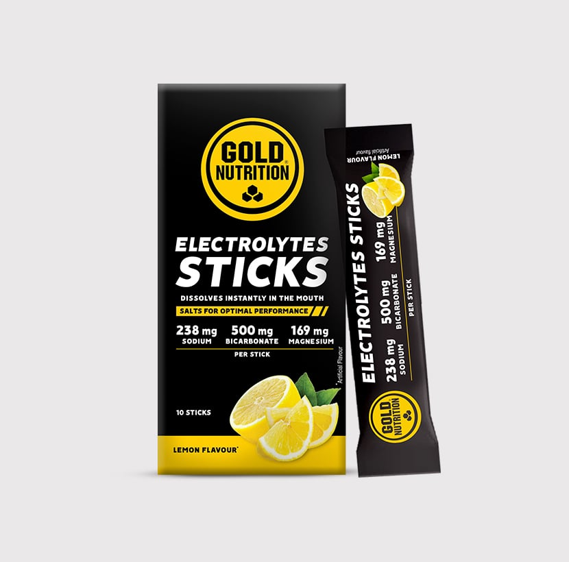 GoldNutrition electrolytes sticks with colorful fruit flavors, featuring individual sticks for on-the-go hydration.