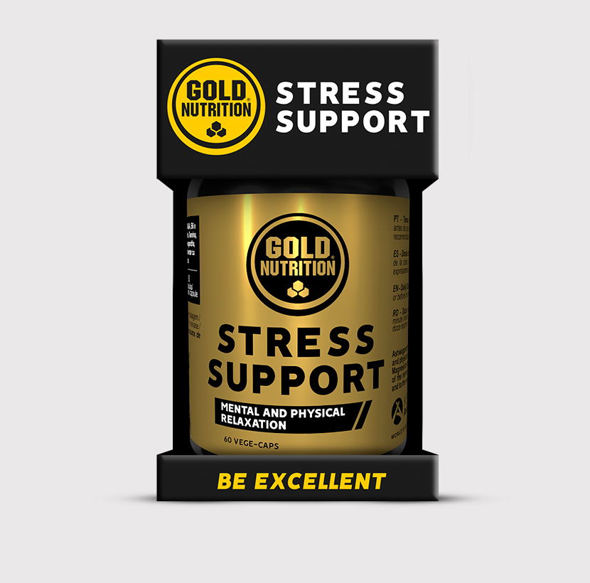 GoldNutrition Stress Support 60 capsules bottle, dietary supplement for stress relief and mental relaxation.