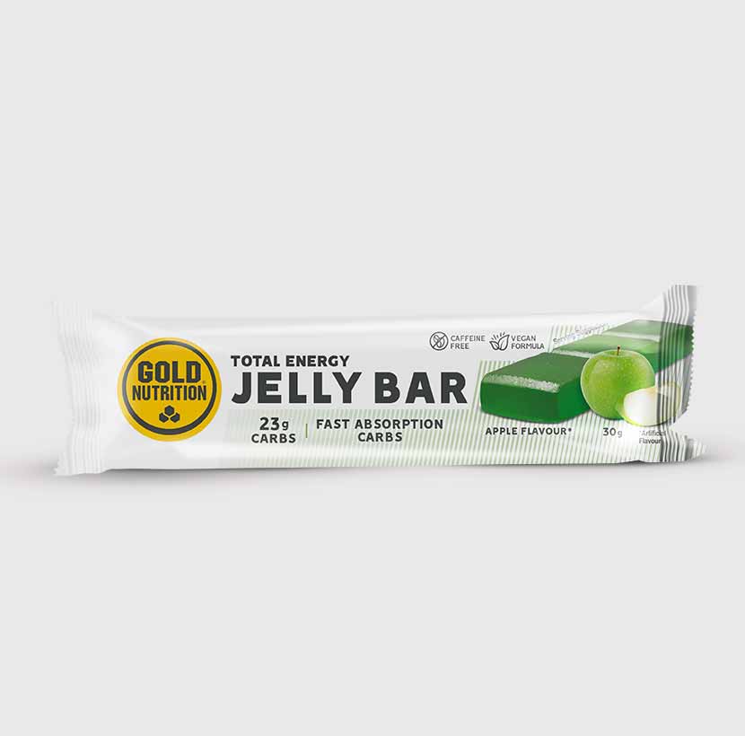 GoldNutrition Jelly Bar vitamins and supplements with colorful, fruit-flavored jelly squares in a clear container.