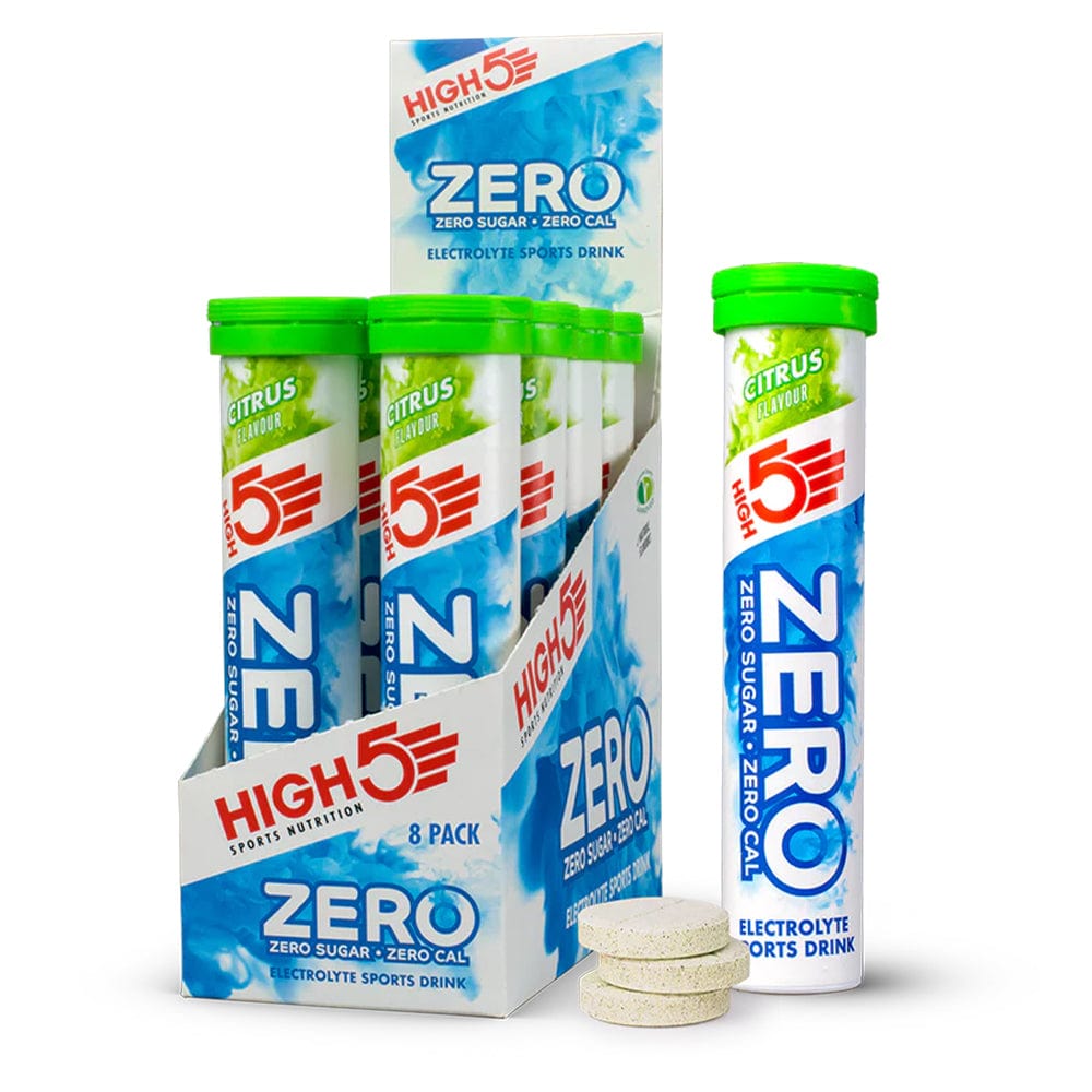 High5 ZERO Electrolyte Drink tube with 20 citrus-flavored servings, featuring a sleek packaging design.