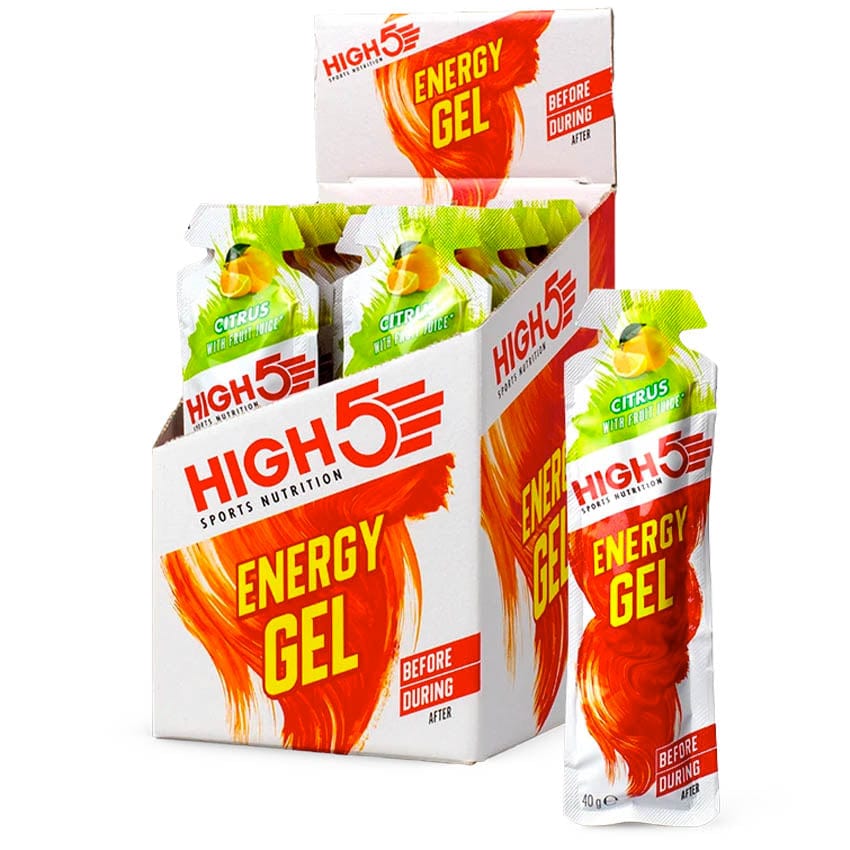 High5 energy gel packet showing the vibrant packaging with branding and flavor details for quick energy boost during physical activity.