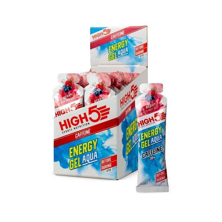 High5 Energy Gel Aqua with Caffeine in a portable packet, designed for quick energy and hydration during workouts.