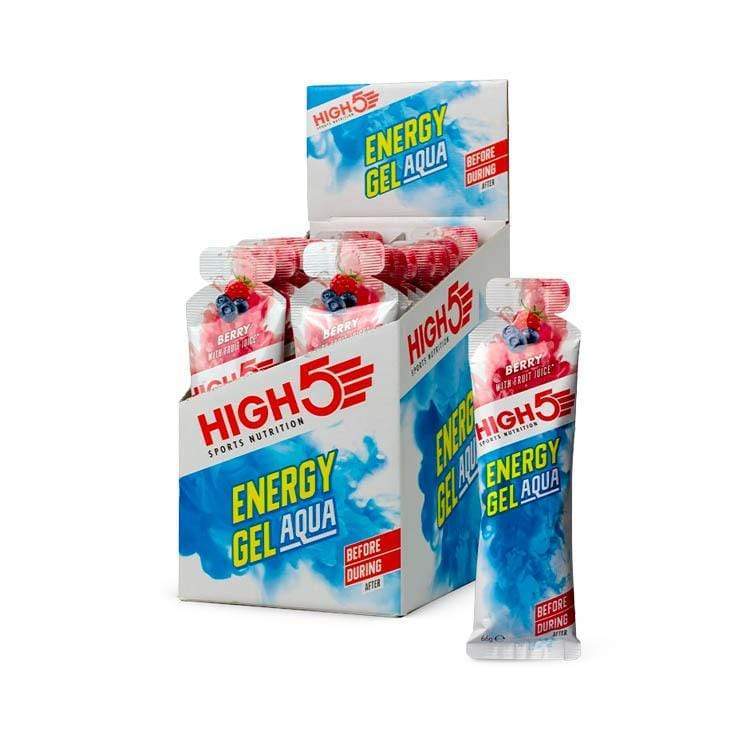High5 Energy Gel Aqua in a squeeze bottle, featuring a clear, hydration-focused formula for quick energy during sports.