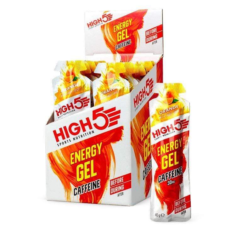 High5 energy gel with caffeine, showing a sleek, portable packet designed for quick energy boost during workouts.