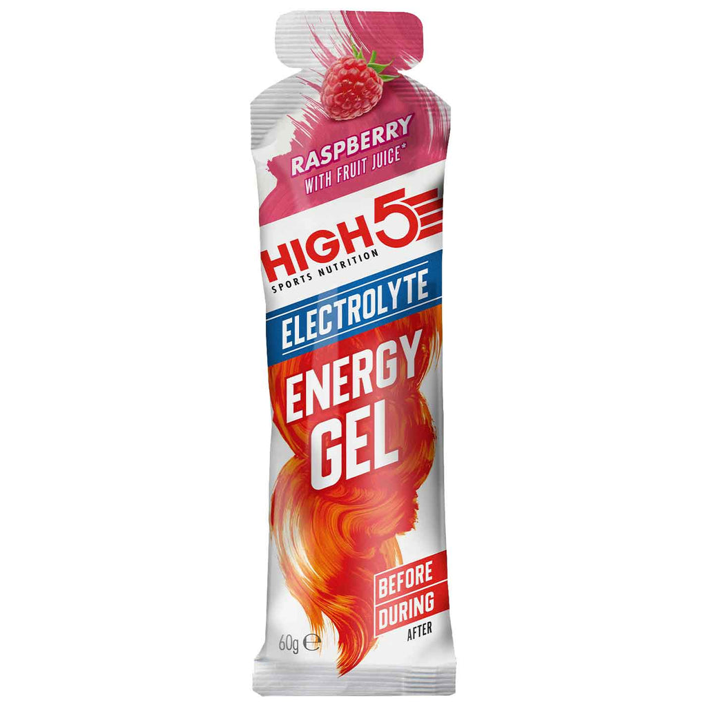 High5 Energy Gel with electrolytes in a squeeze pouch, designed for quick energy and hydration during sports or workouts.