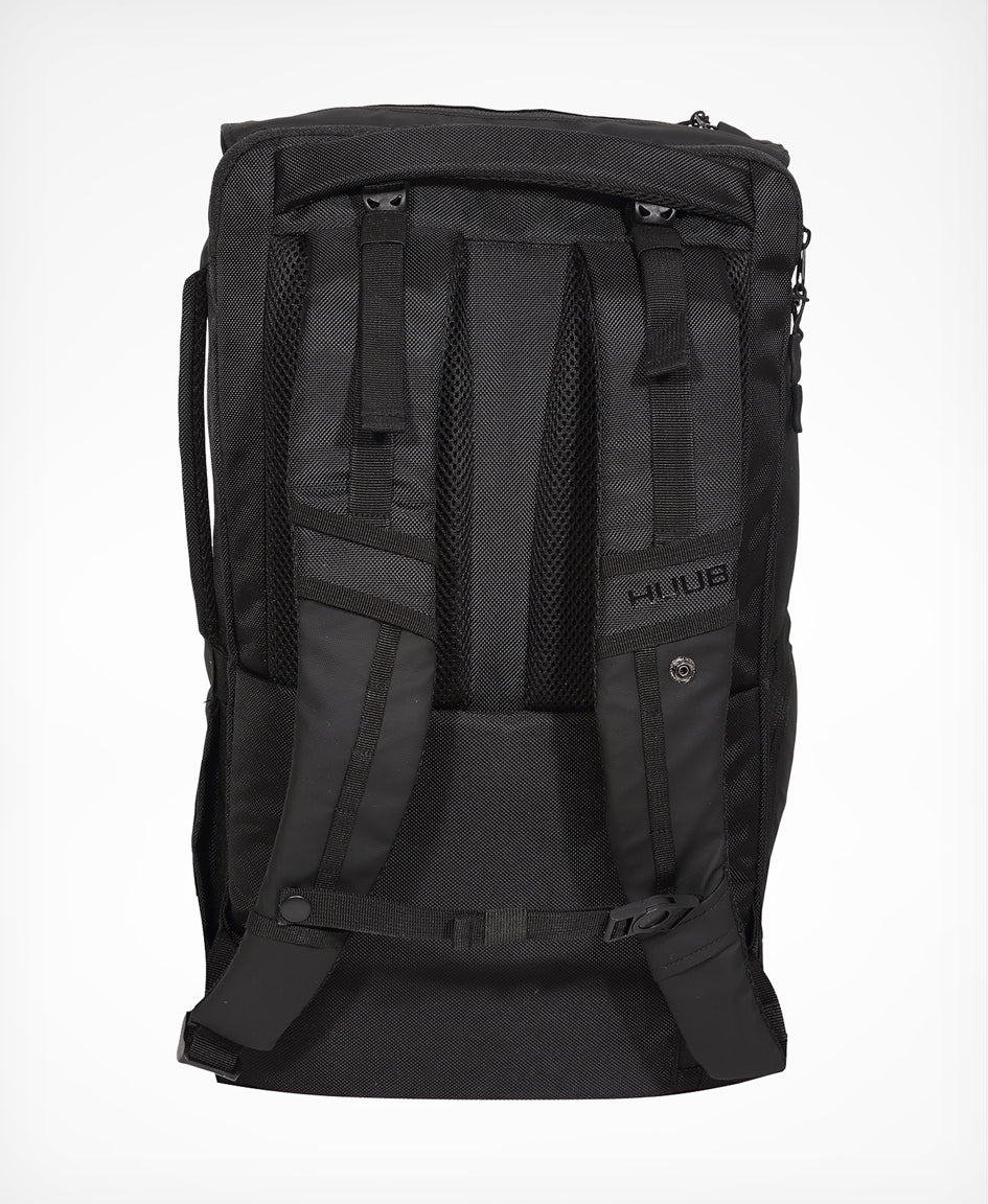 HUUB Travel Backpack – 24L commuter laptop bag, waterproof, helmet net, large clam opening, side handles