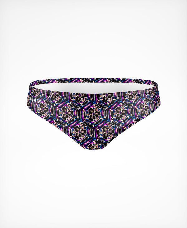 Men's HUUB swim training brief featuring Carvico chlorine-resistant fabric, 4-way stretch, and a drawstring waist for secure fit.