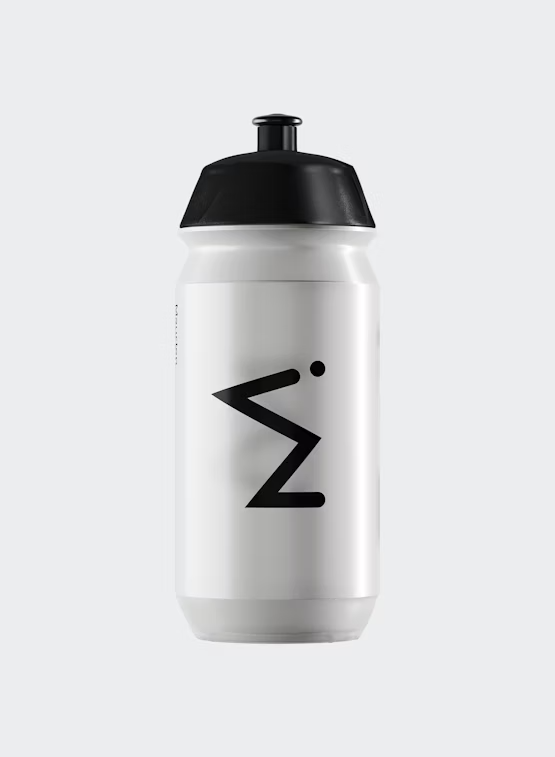 500 ml Maurten sports bottle with a clear plastic body and blue screw-on cap for hydration.