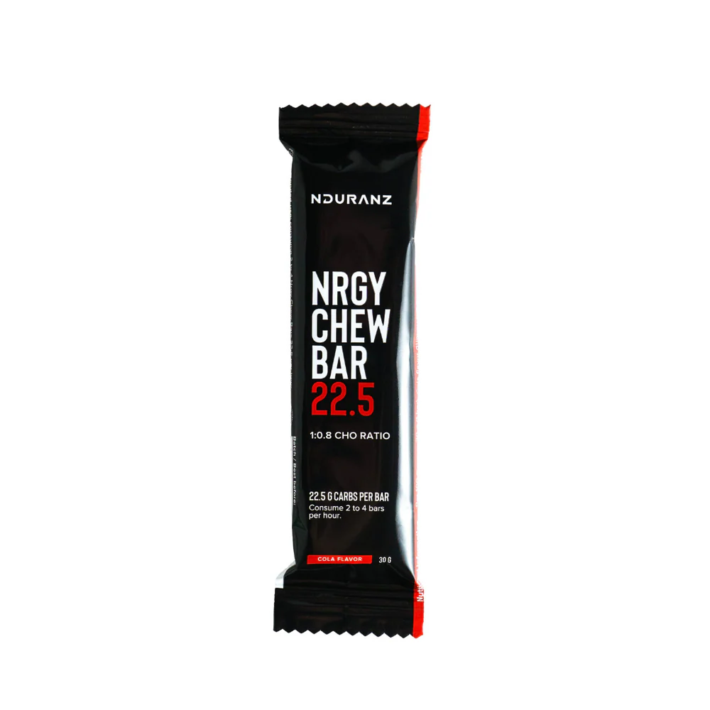 Nduranz Energy Chew Bar 22.5 with nut and fruit pieces, designed for quick energy boost during sports or outdoor activities.