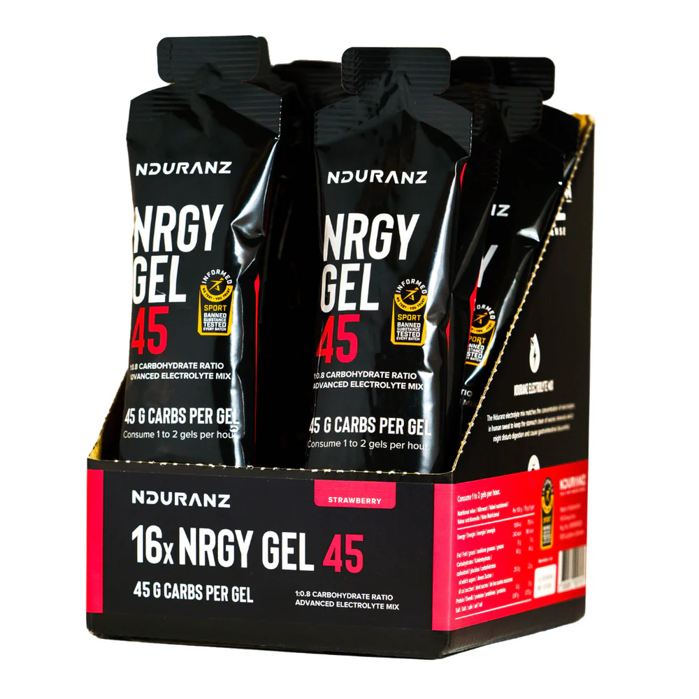 Nduranz Energy Gel 45, portable sports nutrition gel with easy-to-open packaging for quick energy boost during exercise.