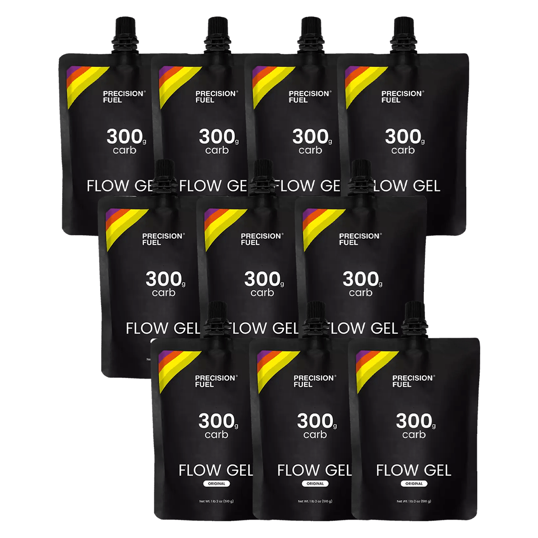 Single serve PF 300 Flow Gel by Precision Fuel & Hydration, a portable energy gel for hydration and endurance.
