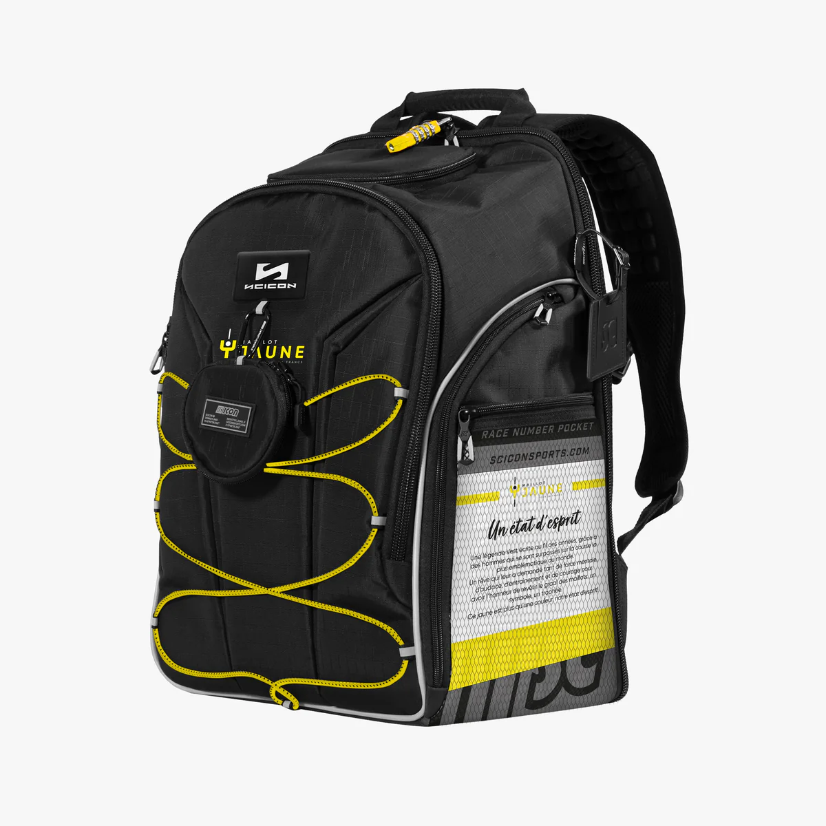 Scicon Backpack Pro 35L in black with multiple compartments and padded straps, suitable for travel and daily use.