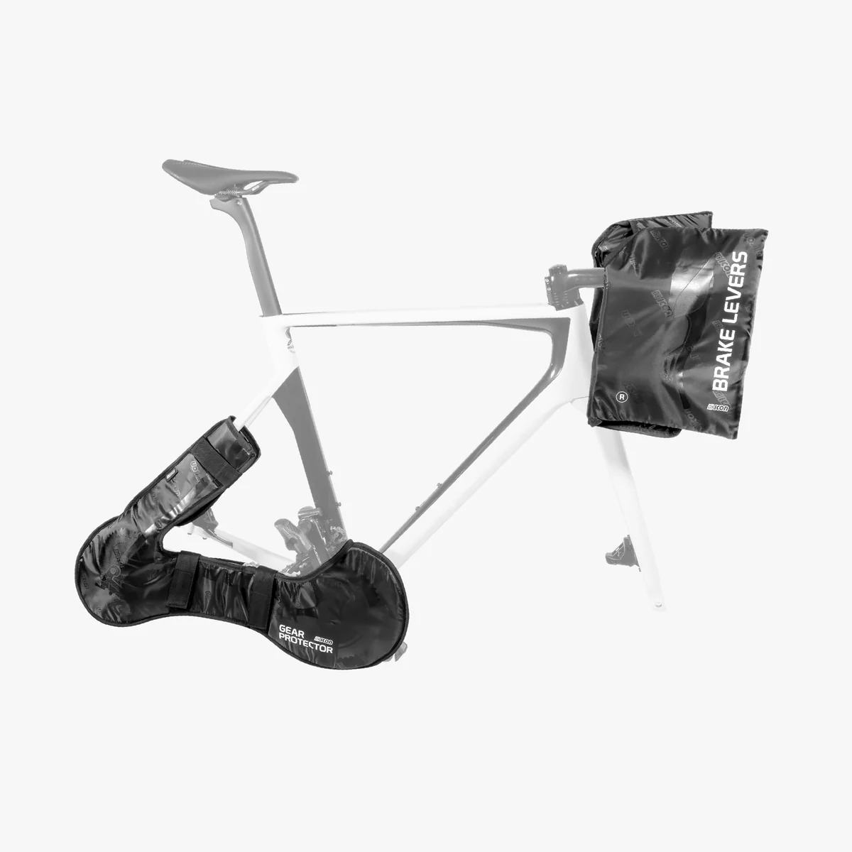 Scicon bicycle brake lever and gearbox protector attached to a mountain bike handlebar. Durable bike parts for safety and gear protection.