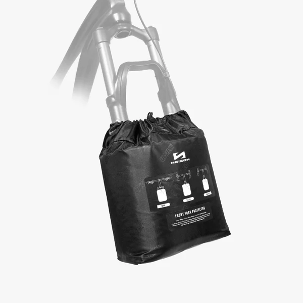 Scicon front fork protection pad attached to a mountain bike fork for impact protection and style.